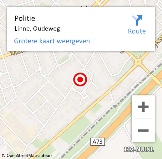 Locatie op kaart van de 112 melding: Politie Linne, Oudeweg op 16 juni 2023 16:33