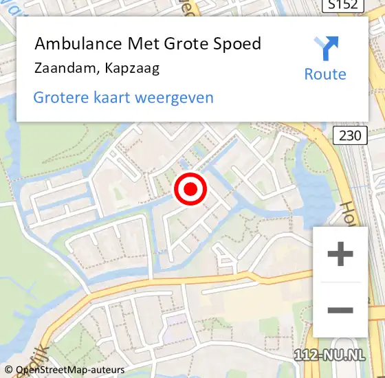 Locatie op kaart van de 112 melding: Ambulance Met Grote Spoed Naar Zaandam, Kapzaag op 16 juni 2023 18:06