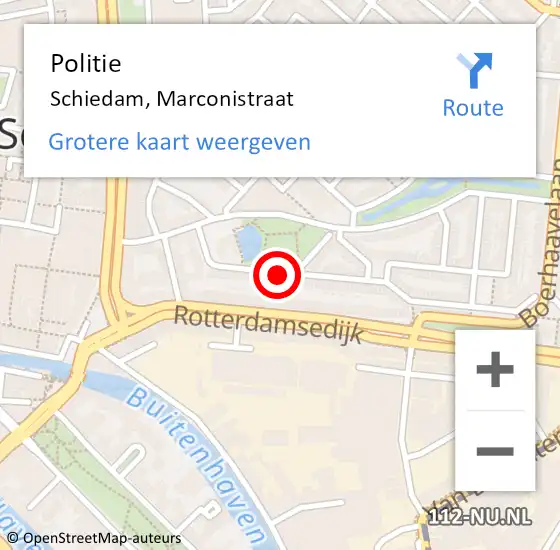 Locatie op kaart van de 112 melding: Politie Schiedam, Marconistraat op 16 juni 2023 18:46