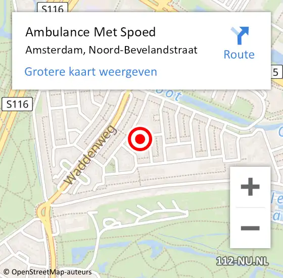 Locatie op kaart van de 112 melding: Ambulance Met Spoed Naar Amsterdam, Noord-Bevelandstraat op 16 juni 2023 19:04