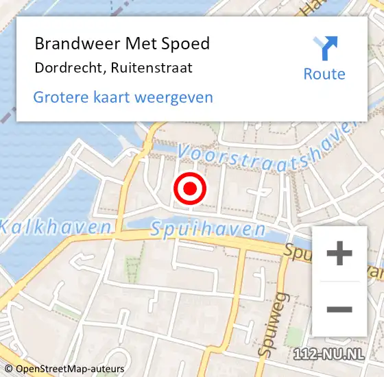 Locatie op kaart van de 112 melding: Brandweer Met Spoed Naar Dordrecht, Ruitenstraat op 16 juni 2023 19:46