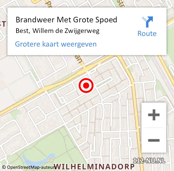 Locatie op kaart van de 112 melding: Brandweer Met Grote Spoed Naar Best, Willem de Zwijgerweg op 16 juni 2023 21:29