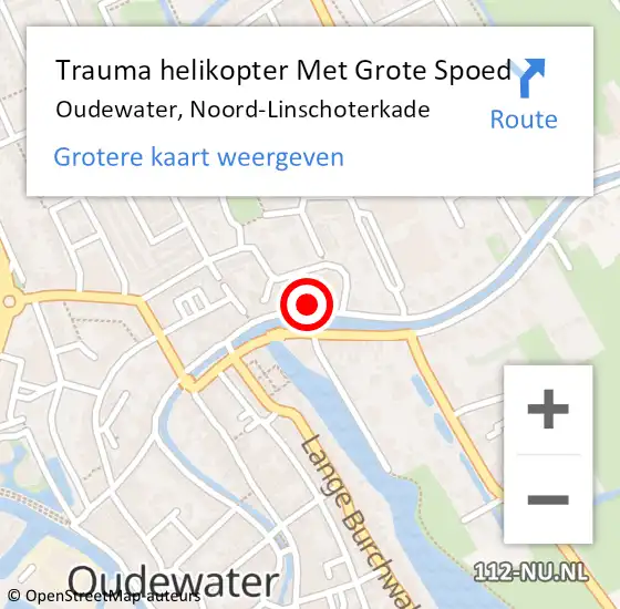 Locatie op kaart van de 112 melding: Trauma helikopter Met Grote Spoed Naar Oudewater, Noord-Linschoterkade op 16 juni 2023 22:35
