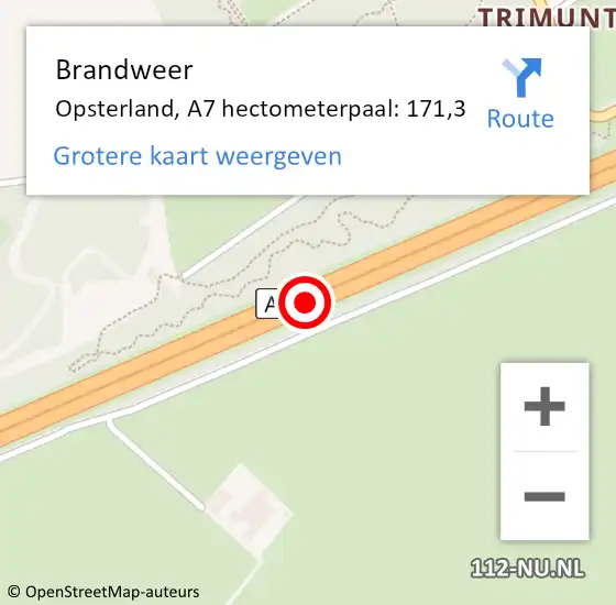 Locatie op kaart van de 112 melding: Brandweer Opsterland, A7 hectometerpaal: 171,3 op 16 juni 2023 22:55