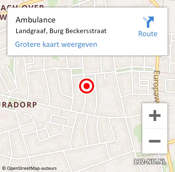 Locatie op kaart van de 112 melding: Ambulance Landgraaf, Burg Beckersstraat op 29 augustus 2014 10:15