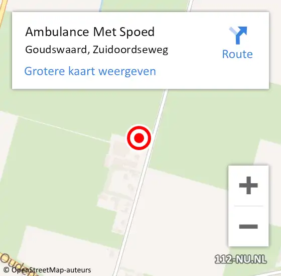 Locatie op kaart van de 112 melding: Ambulance Met Spoed Naar Goudswaard, Zuidoordseweg op 16 juni 2023 23:57