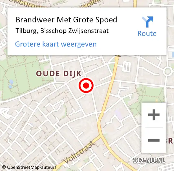 Locatie op kaart van de 112 melding: Brandweer Met Grote Spoed Naar Tilburg, Bisschop Zwijsenstraat op 17 juni 2023 00:36