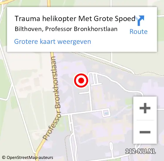 Locatie op kaart van de 112 melding: Trauma helikopter Met Grote Spoed Naar Bilthoven, Professor Bronkhorstlaan op 17 juni 2023 01:53