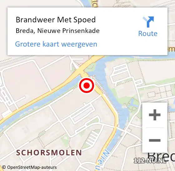 Locatie op kaart van de 112 melding: Brandweer Met Spoed Naar Breda, Nieuwe Prinsenkade op 17 juni 2023 06:59