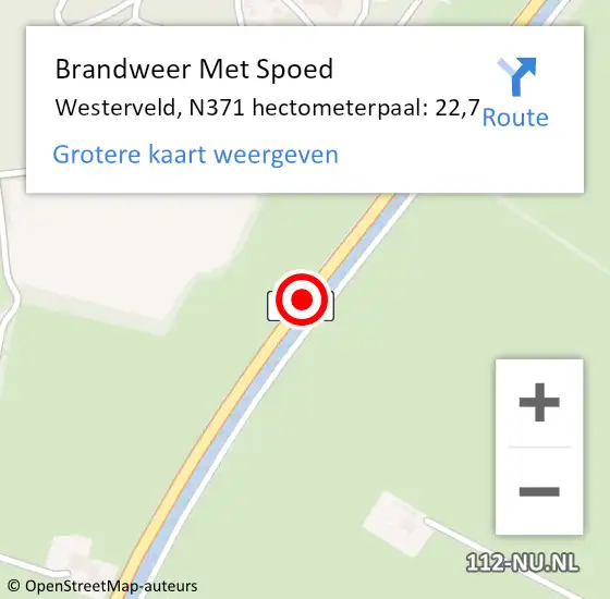 Locatie op kaart van de 112 melding: Brandweer Met Spoed Naar Westerveld, N371 hectometerpaal: 22,7 op 17 juni 2023 07:19