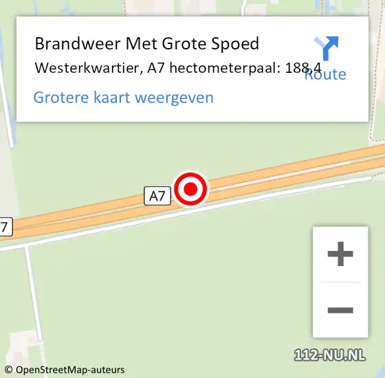 Locatie op kaart van de 112 melding: Brandweer Met Grote Spoed Naar Westerkwartier, A7 hectometerpaal: 188,4 op 17 juni 2023 14:36