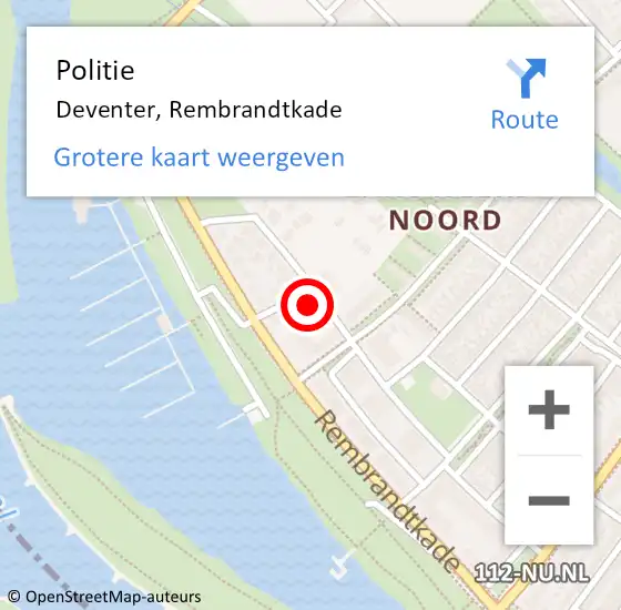Locatie op kaart van de 112 melding: Politie Deventer, Rembrandtkade op 17 juni 2023 15:02