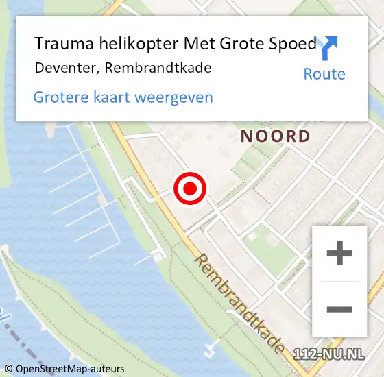 Locatie op kaart van de 112 melding: Trauma helikopter Met Grote Spoed Naar Deventer, Rembrandtkade op 17 juni 2023 15:08