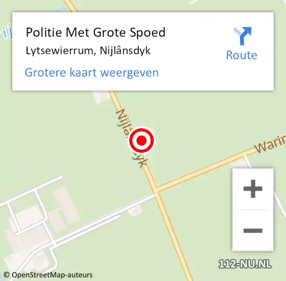 Locatie op kaart van de 112 melding: Politie Met Grote Spoed Naar Lytsewierrum, Nijlânsdyk op 17 juni 2023 15:10