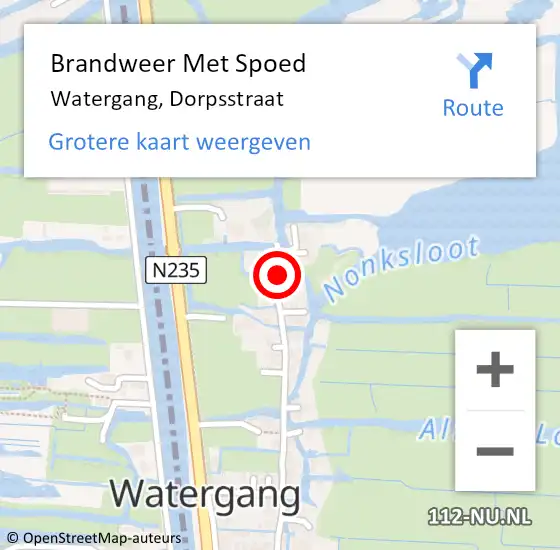 Locatie op kaart van de 112 melding: Brandweer Met Spoed Naar Watergang, Dorpsstraat op 17 juni 2023 15:54