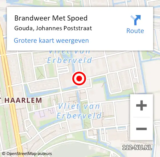 Locatie op kaart van de 112 melding: Brandweer Met Spoed Naar Gouda, Johannes Poststraat op 17 juni 2023 16:13