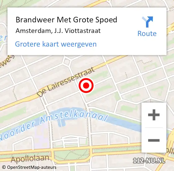 Locatie op kaart van de 112 melding: Brandweer Met Grote Spoed Naar Amsterdam, J.J. Viottastraat op 17 juni 2023 17:05