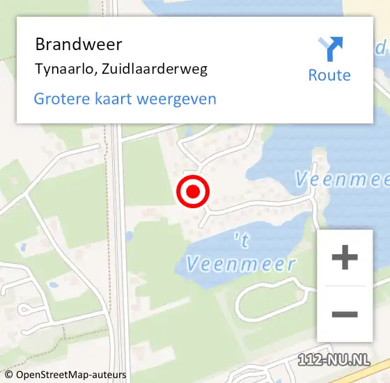 Locatie op kaart van de 112 melding: Brandweer Tynaarlo, Zuidlaarderweg op 17 juni 2023 17:12