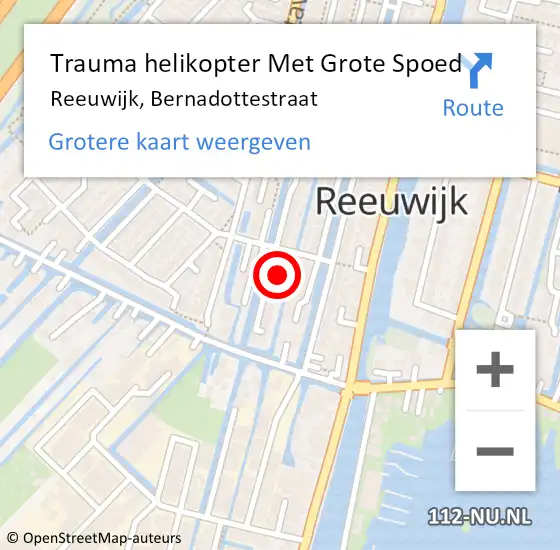 Locatie op kaart van de 112 melding: Trauma helikopter Met Grote Spoed Naar Reeuwijk, Bernadottestraat op 17 juni 2023 18:38