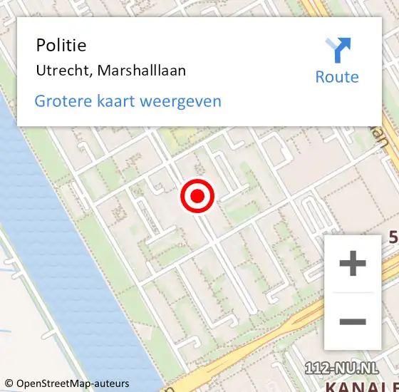 Locatie op kaart van de 112 melding: Politie Utrecht, Marshalllaan op 17 juni 2023 19:45