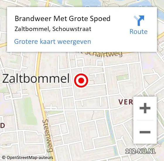Locatie op kaart van de 112 melding: Brandweer Met Grote Spoed Naar Zaltbommel, Schouwstraat op 17 juni 2023 20:12