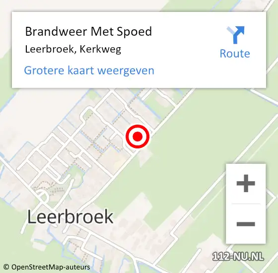 Locatie op kaart van de 112 melding: Brandweer Met Spoed Naar Leerbroek, Kerkweg op 17 juni 2023 20:41