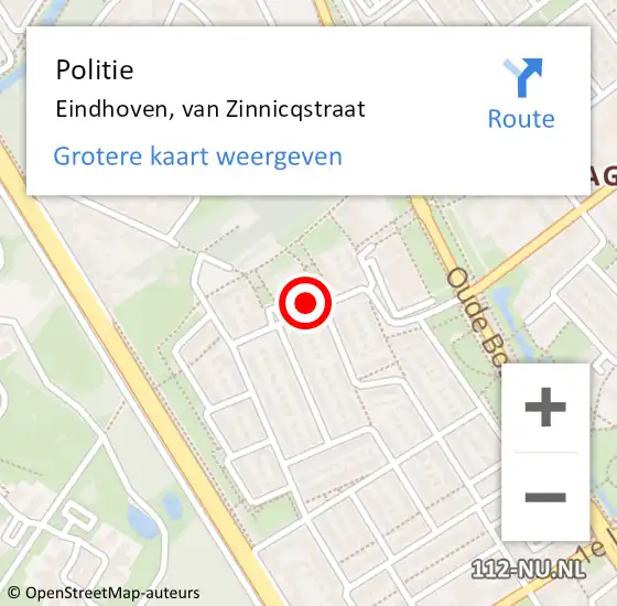 Locatie op kaart van de 112 melding: Politie Eindhoven, van Zinnicqstraat op 17 juni 2023 22:27