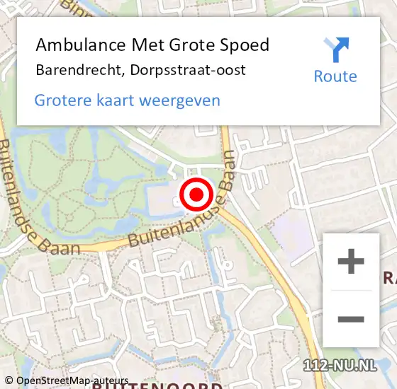 Locatie op kaart van de 112 melding: Ambulance Met Grote Spoed Naar Barendrecht, Dorpsstraat-oost op 17 juni 2023 22:34