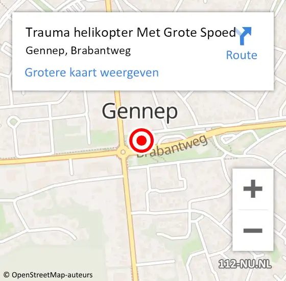 Locatie op kaart van de 112 melding: Trauma helikopter Met Grote Spoed Naar Gennep, Brabantweg op 18 juni 2023 00:20