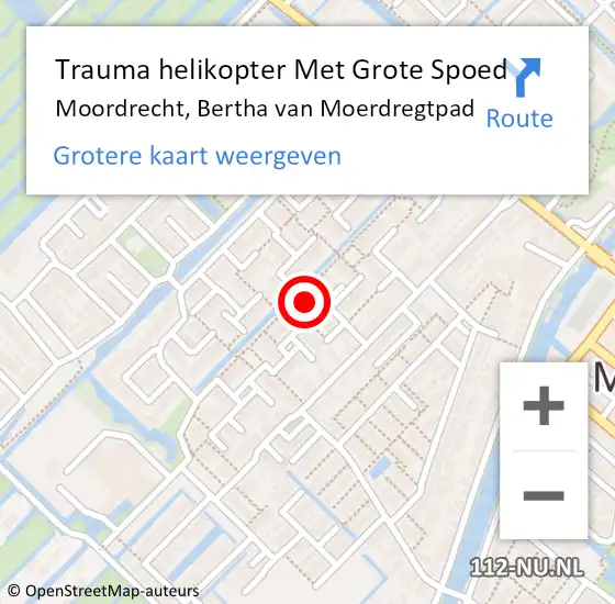 Locatie op kaart van de 112 melding: Trauma helikopter Met Grote Spoed Naar Moordrecht, Bertha van Moerdregtpad op 18 juni 2023 01:11