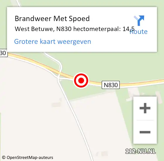 Locatie op kaart van de 112 melding: Brandweer Met Spoed Naar West Betuwe, N830 hectometerpaal: 14,5 op 18 juni 2023 02:49