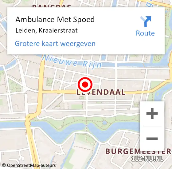 Locatie op kaart van de 112 melding: Ambulance Met Spoed Naar Leiden, Kraaierstraat op 18 juni 2023 06:46