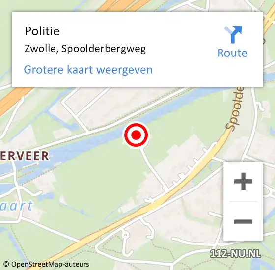 Locatie op kaart van de 112 melding: Politie Zwolle, Spoolderbergweg op 18 juni 2023 06:47