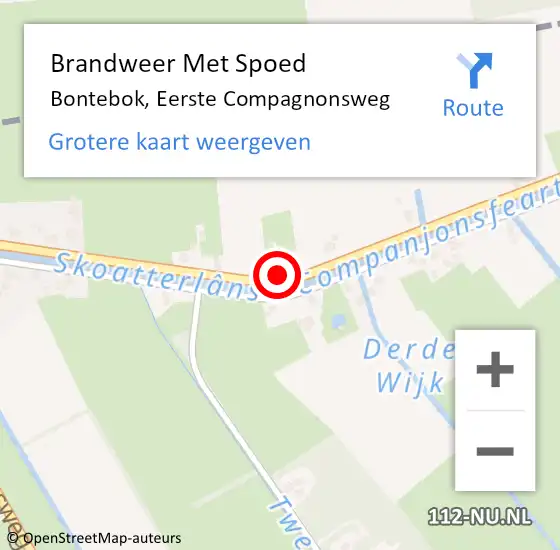 Locatie op kaart van de 112 melding: Brandweer Met Spoed Naar Bontebok, Eerste Compagnonsweg op 18 juni 2023 07:34