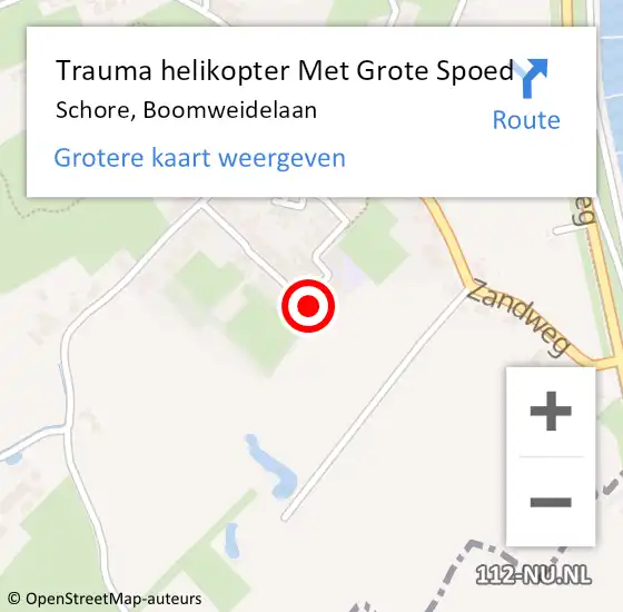 Locatie op kaart van de 112 melding: Trauma helikopter Met Grote Spoed Naar Schore, Boomweidelaan op 18 juni 2023 09:45