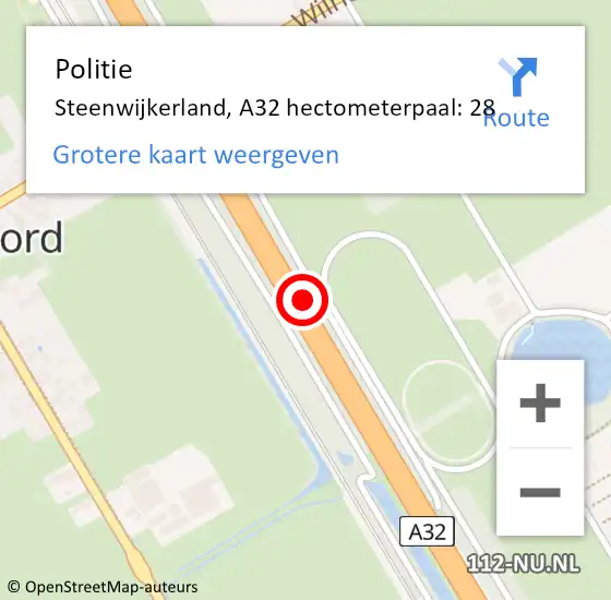 Locatie op kaart van de 112 melding: Politie Steenwijkerland, A32 hectometerpaal: 28 op 18 juni 2023 11:10