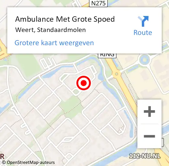 Locatie op kaart van de 112 melding: Ambulance Met Grote Spoed Naar Weert, Standaardmolen op 18 juni 2023 11:27