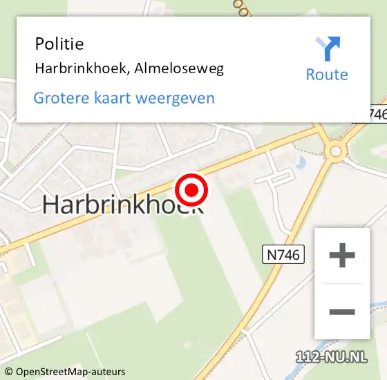 Locatie op kaart van de 112 melding: Politie Harbrinkhoek, Almeloseweg op 18 juni 2023 11:34