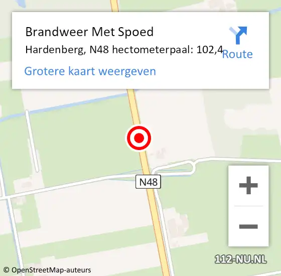 Locatie op kaart van de 112 melding: Brandweer Met Spoed Naar Hardenberg, N48 hectometerpaal: 102,4 op 18 juni 2023 11:48