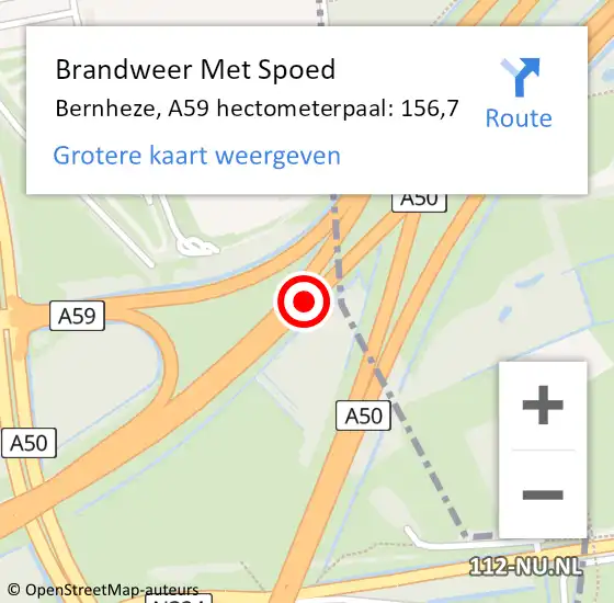 Locatie op kaart van de 112 melding: Brandweer Met Spoed Naar Bernheze, A59 hectometerpaal: 156,7 op 18 juni 2023 17:05