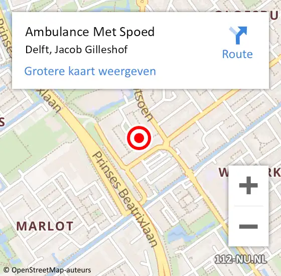 Locatie op kaart van de 112 melding: Ambulance Met Spoed Naar Delft, Jacob Gilleshof op 18 juni 2023 18:57
