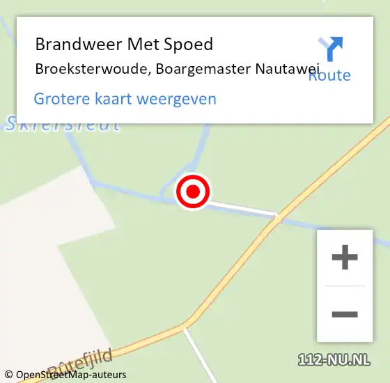 Locatie op kaart van de 112 melding: Brandweer Met Spoed Naar Broeksterwoude, Boargemaster Nautawei op 18 juni 2023 20:30