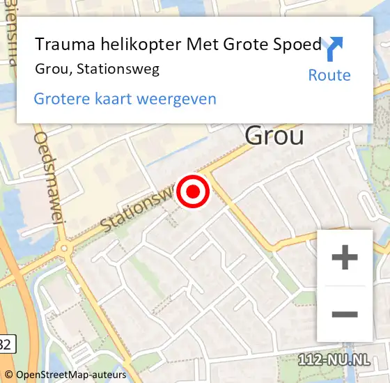 Locatie op kaart van de 112 melding: Trauma helikopter Met Grote Spoed Naar Grou, Stationsweg op 18 juni 2023 20:32