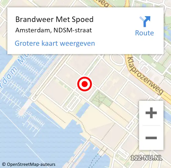 Locatie op kaart van de 112 melding: Brandweer Met Spoed Naar Amsterdam, NDSM-straat op 19 juni 2023 07:35