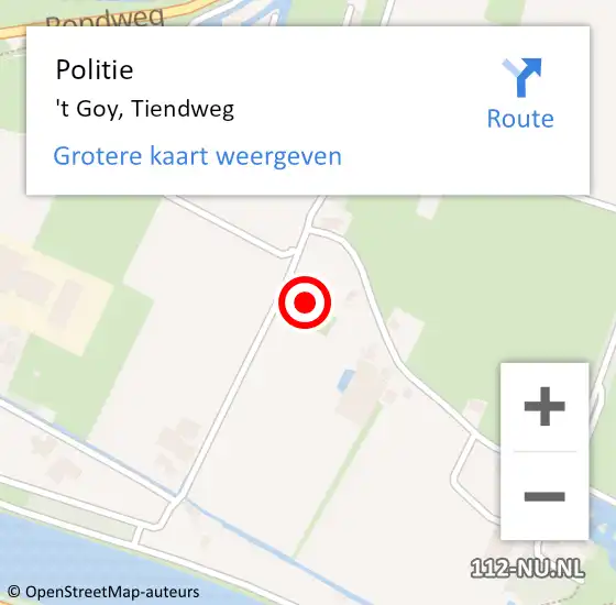 Locatie op kaart van de 112 melding: Politie 't Goy, Tiendweg op 19 juni 2023 07:41