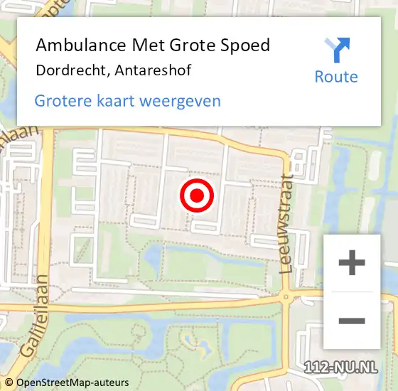 Locatie op kaart van de 112 melding: Ambulance Met Grote Spoed Naar Dordrecht, Antareshof op 19 juni 2023 08:47