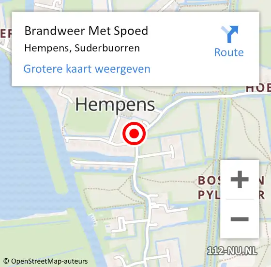 Locatie op kaart van de 112 melding: Brandweer Met Spoed Naar Hempens, Suderbuorren op 19 juni 2023 09:26