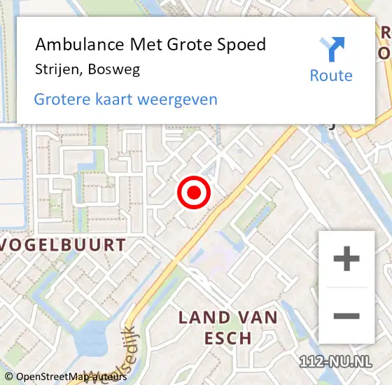 Locatie op kaart van de 112 melding: Ambulance Met Grote Spoed Naar Strijen, Bosweg op 19 juni 2023 11:03