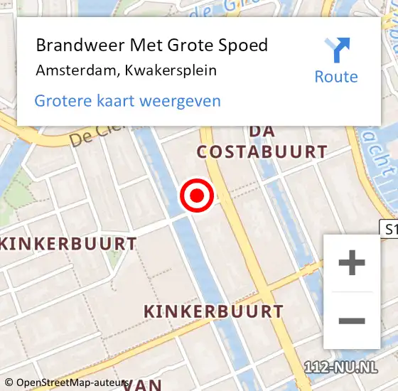Locatie op kaart van de 112 melding: Brandweer Met Grote Spoed Naar Amsterdam, Kwakersplein op 19 juni 2023 11:34