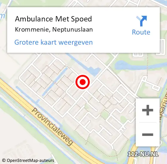Locatie op kaart van de 112 melding: Ambulance Met Spoed Naar Krommenie, Neptunuslaan op 19 juni 2023 11:49